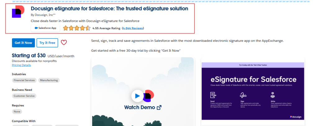 Docusign eSignature AppEcxhage package.